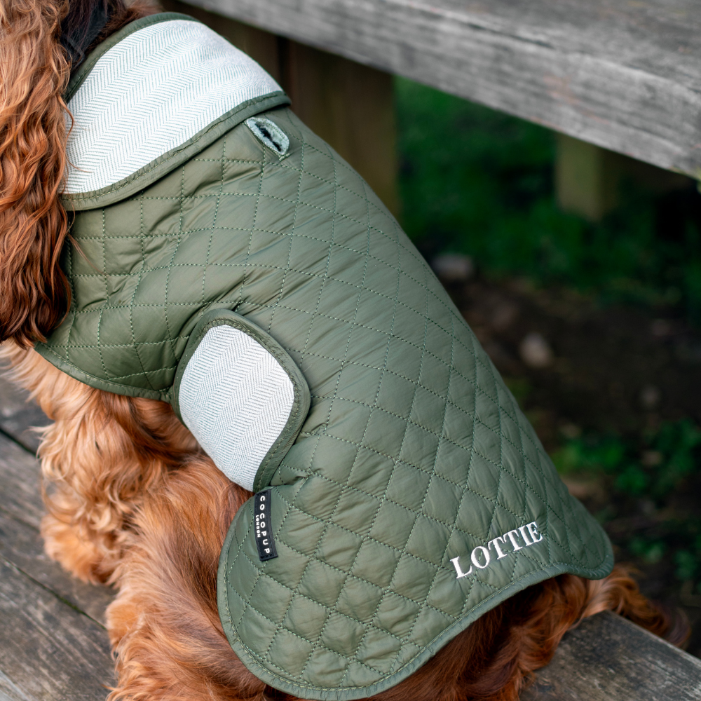 PERSONALISED Quilted Dog Coat - Country Khaki