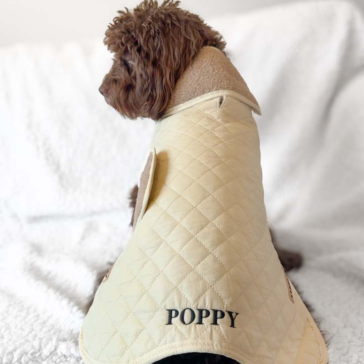 PERSONALISED Quilted Dog Coat - Creamy Chai