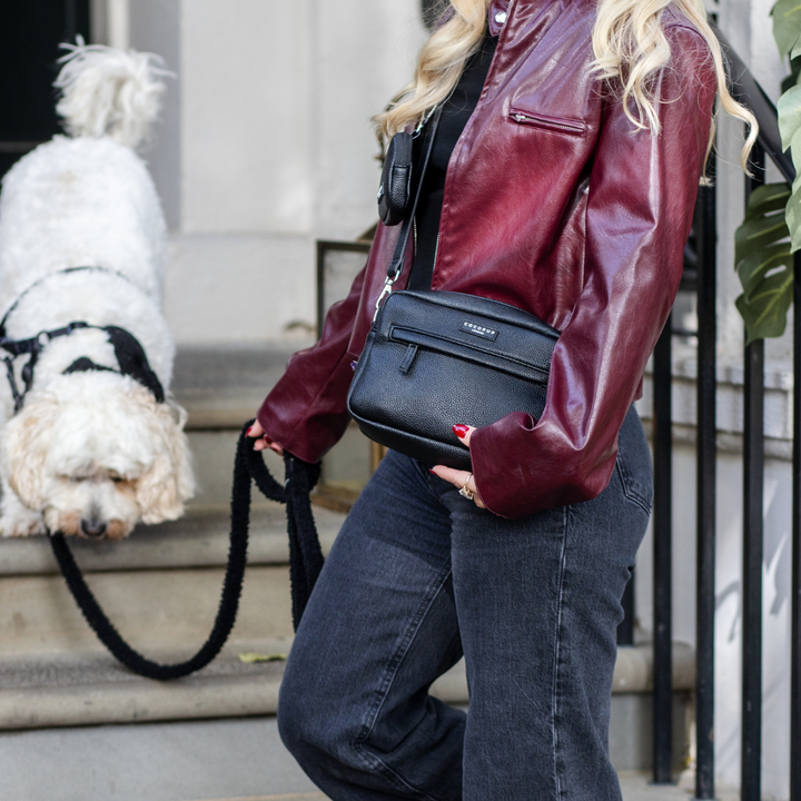 PU Leather Dog Walking Bag Bundle - Black