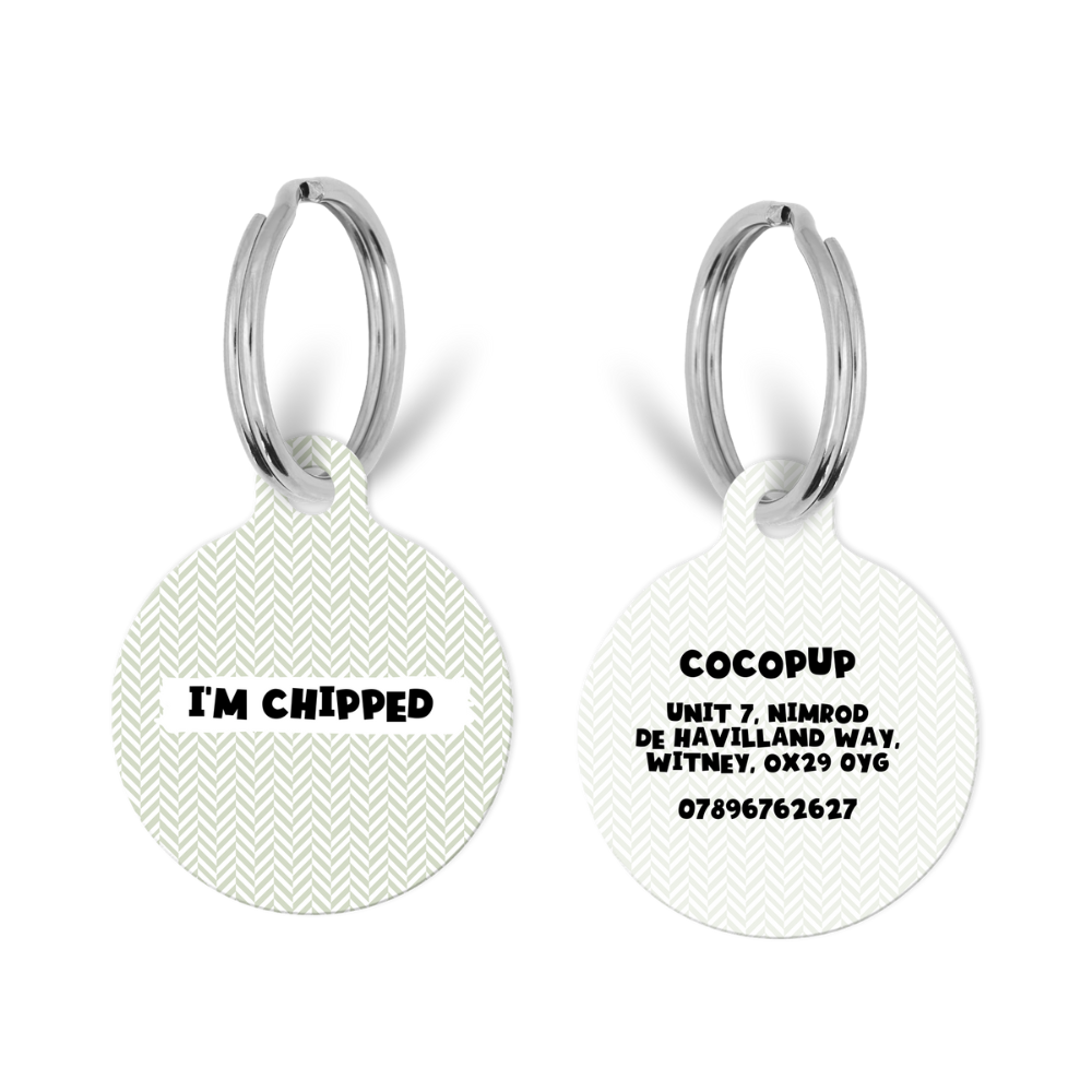 Personalised 'I'm Chipped' ID Tag - Sage Tweed