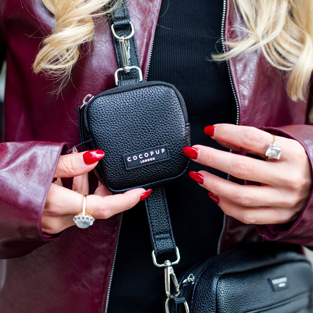 PU Leather Dog Walking Bag Bundle - Black