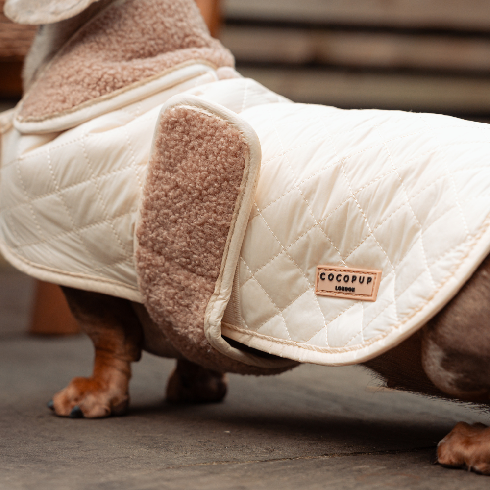 LUXE Quilted Dog Coat - Creamy Chai