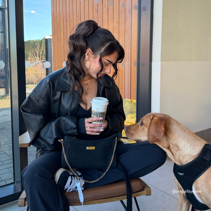 Dog Walking Bag - Black Suedette