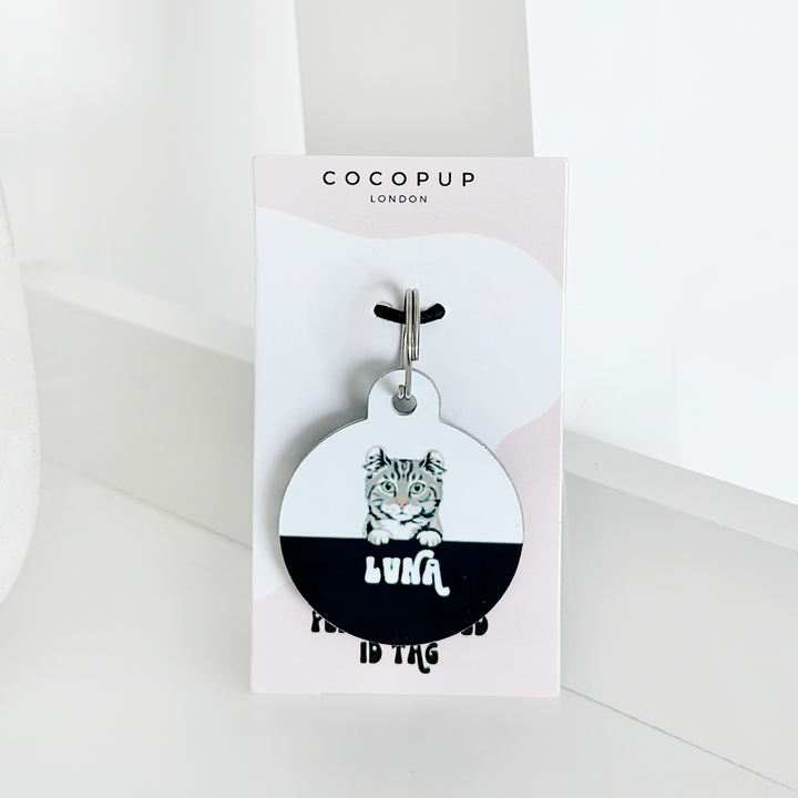 Personalised Cat Cartoon ID Tag - Black