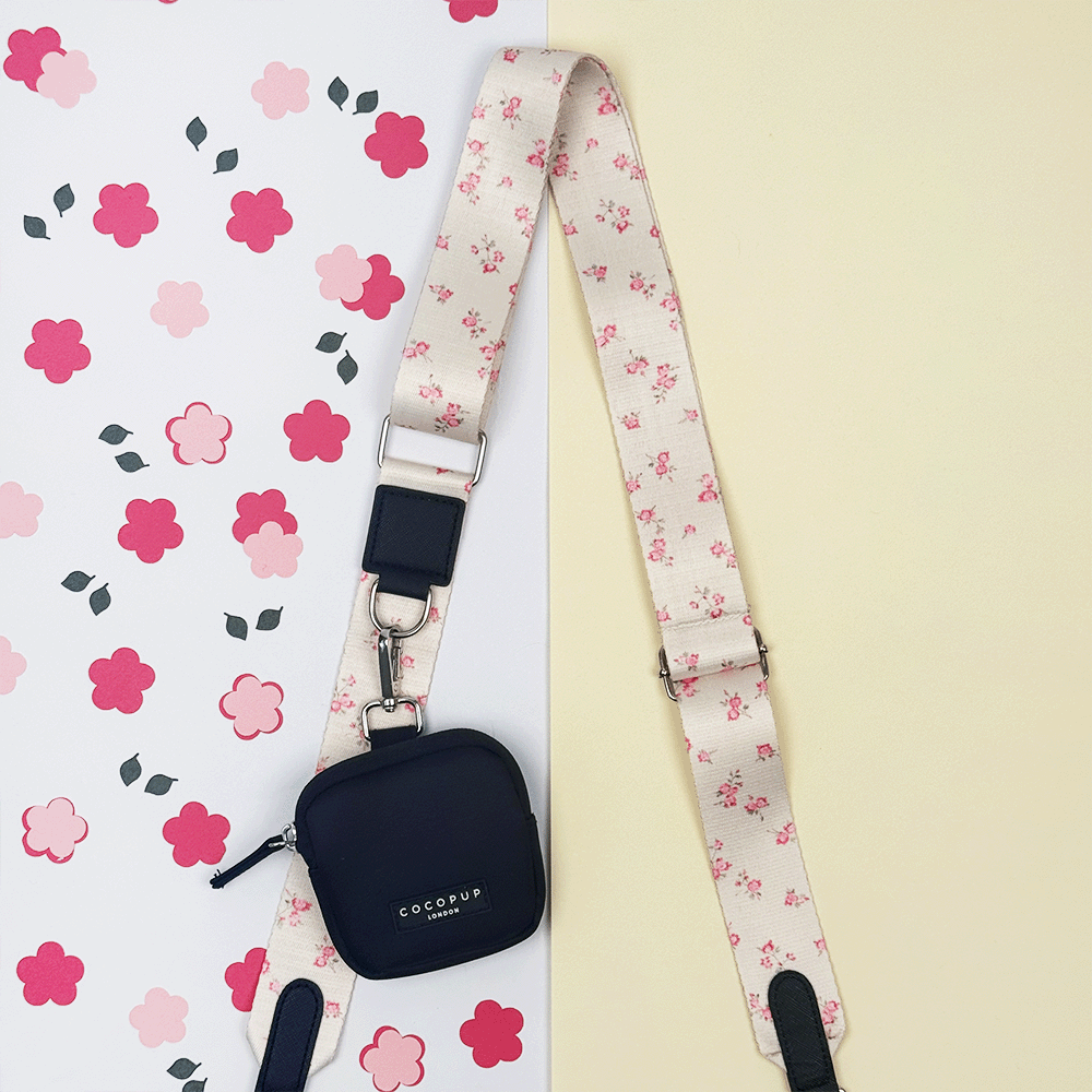 Floral Bag Strap with a Cocopup Treat Pouch attached.