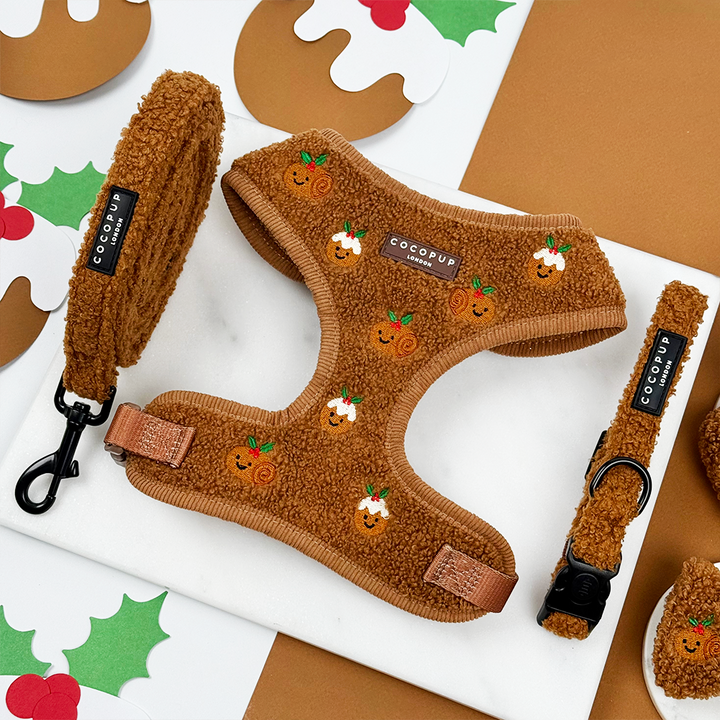 Festive Pudding Pup Adjustable Neck Harness, Lead & Collar Bundle