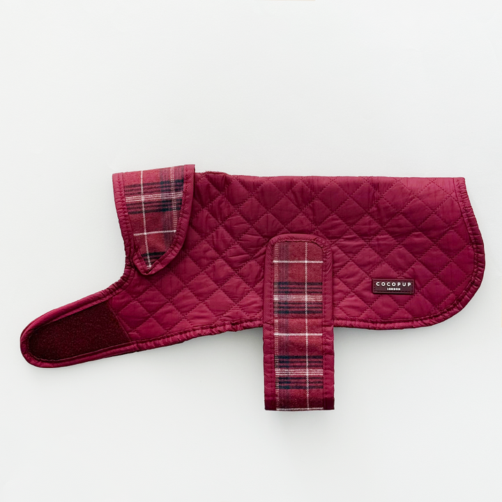 PERSONALISED Quilted Dog Coat - Mulberry Plaid