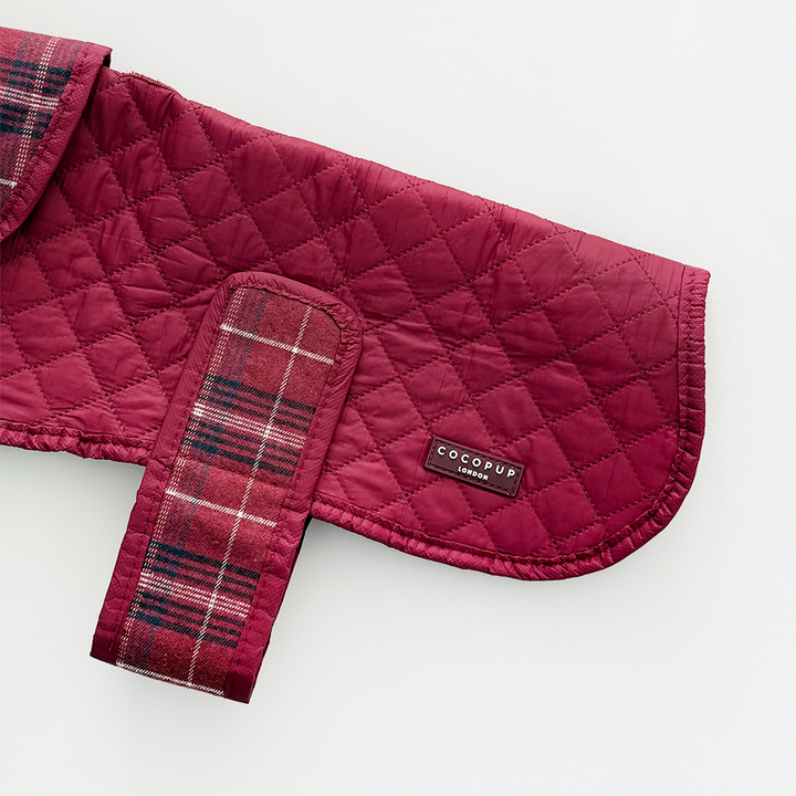 PERSONALISED Quilted Dog Coat - Mulberry Plaid