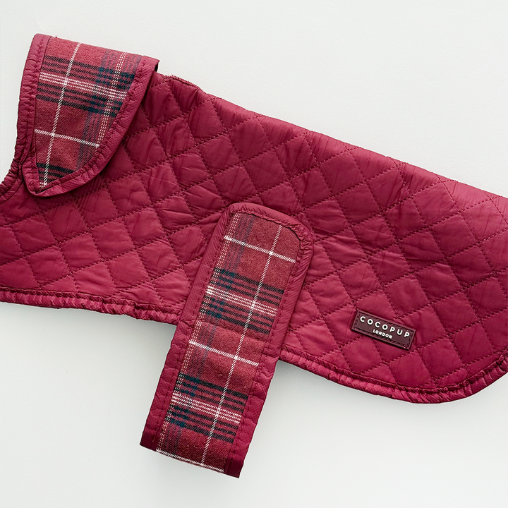 PERSONALISED Quilted Dog Coat - Mulberry Plaid