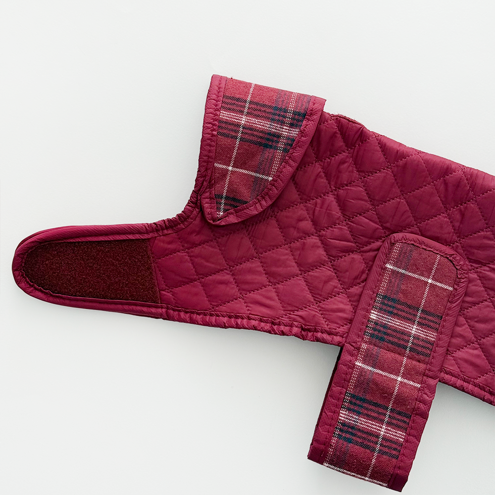 PERSONALISED Quilted Dog Coat - Mulberry Plaid
