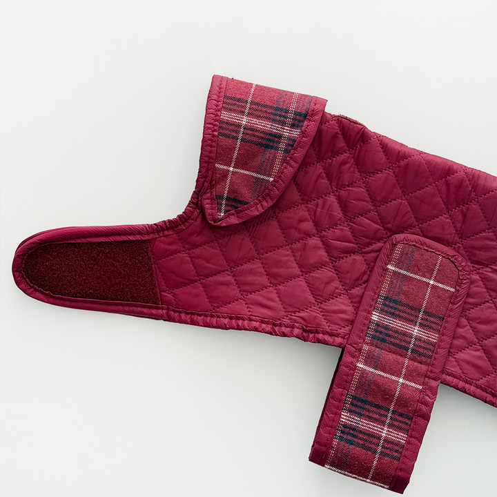 PERSONALISED Quilted Dog Coat - Mulberry Plaid
