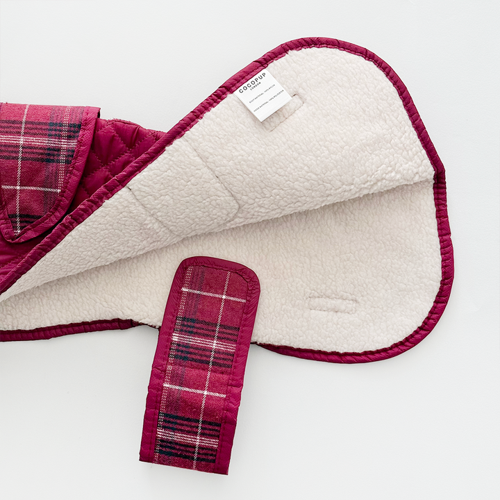 PERSONALISED Quilted Dog Coat - Mulberry Plaid