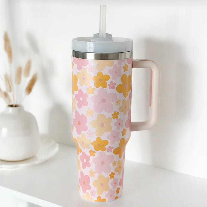 Pink & Orange Bloom Stainless Steel Tumbler - By Coconut Lane