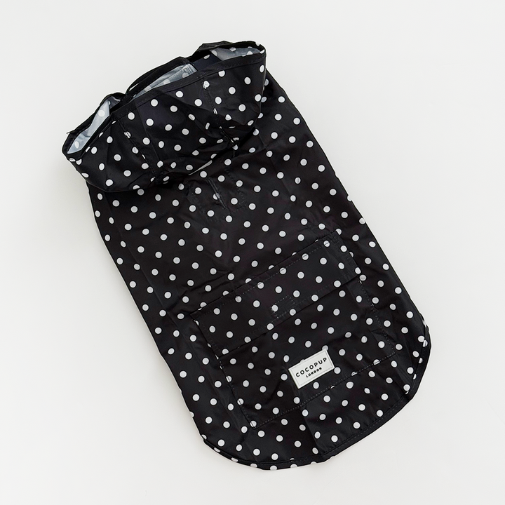 Dog Raincoat - Black Polka Dot