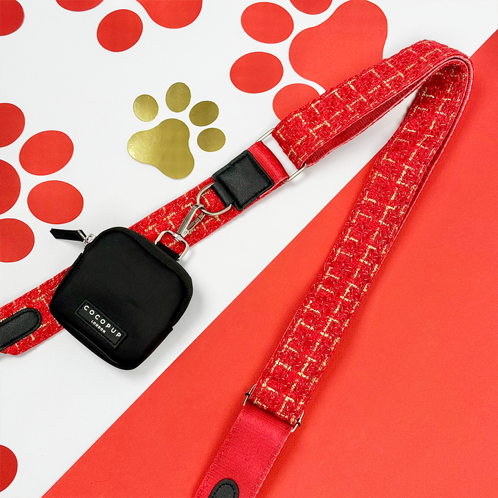 Dog Walking Black Bag Bundle - Red Textured Tweed
