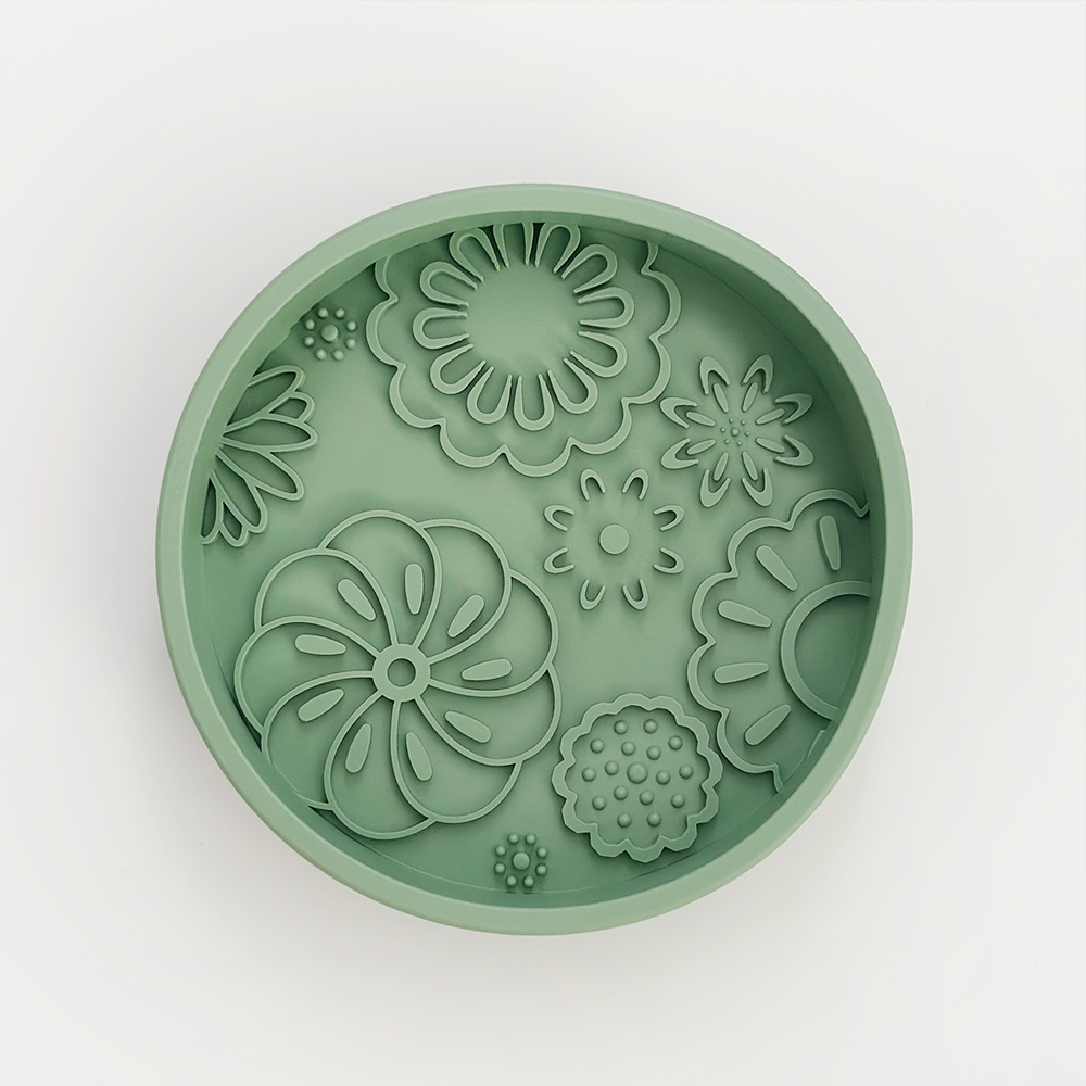 Silicone Slow Feed Dog Bowl - Sage Flowers