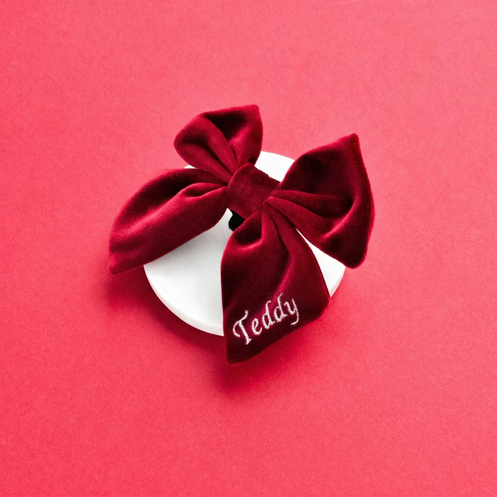 PERSONALISED Velvet Sailor Bow Tie - Berry Red
