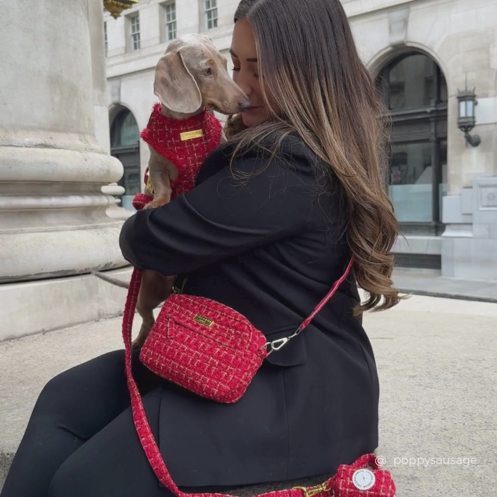 Red Textured Tweed Dog Walking Bag Bundle - Red Textured Tweed